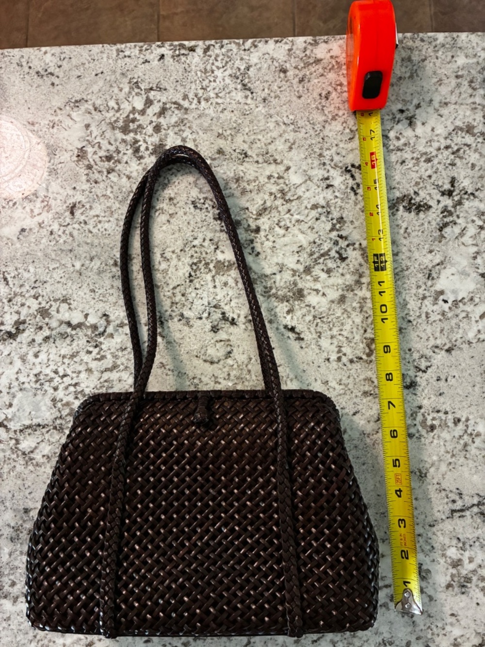 MONSAC Italian Luxury Woven Leather Top-Handle Shoulder Tote Bag Brown Y2K 11x8 - Picture 13 of 14